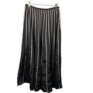 Calypso St.Barth Womens XS Skirt Black Tan Striped ALine Side Zip Closure Midi